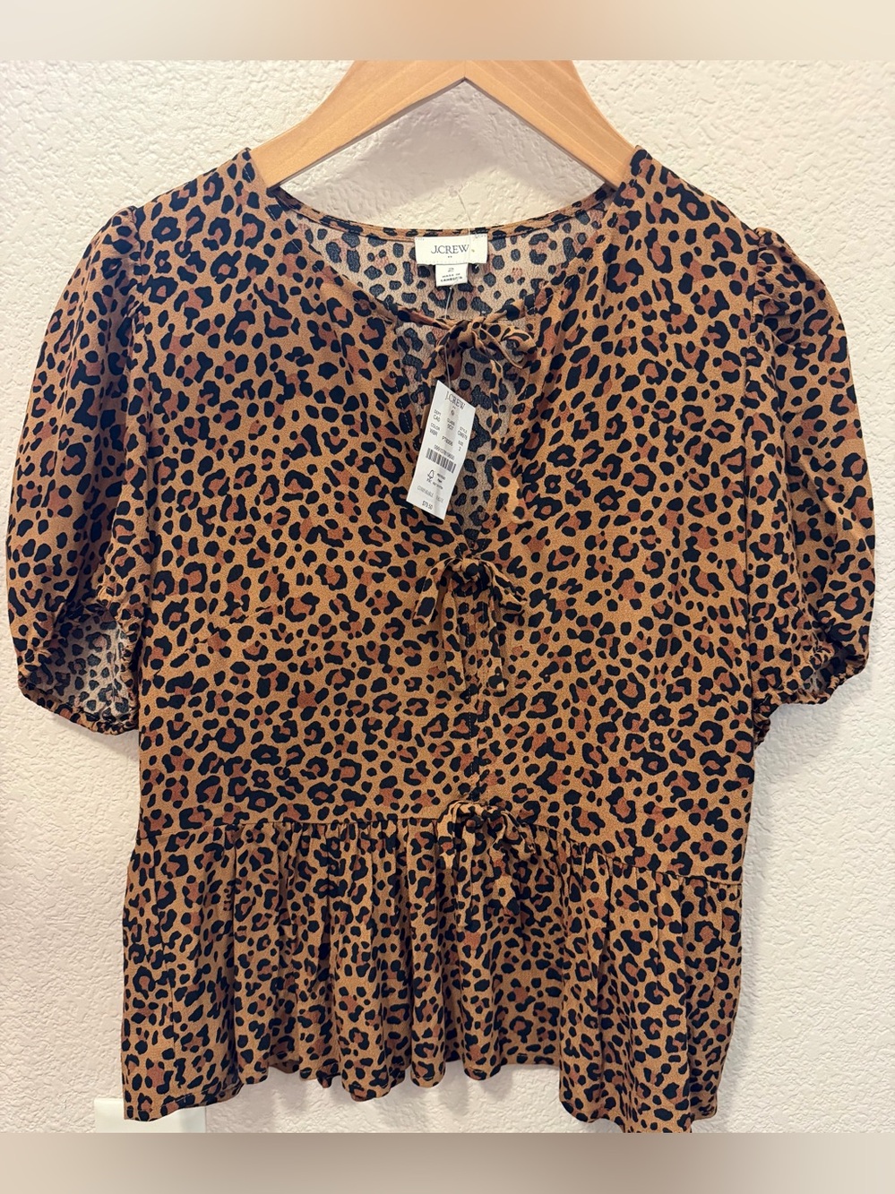 J. Crew Leopard Print Tie-Front Peplum Top - Brown & Black